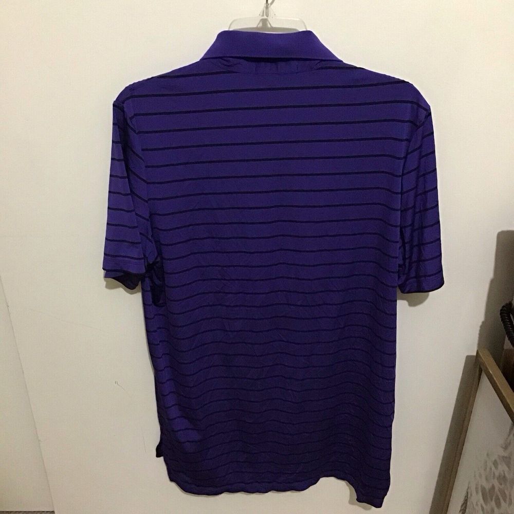 Ralph Lauren RLX Men's Medium Blue/black Striped Wicking Golf Shirt Polo Logo‎